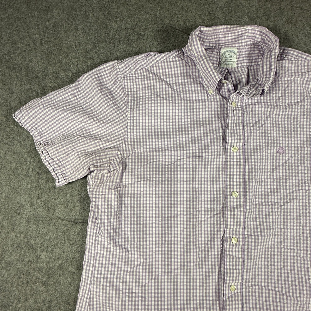 Brooks Brothers Button Down Shirt Mens XL Purple Gingham Plaid Regent Cotton SS